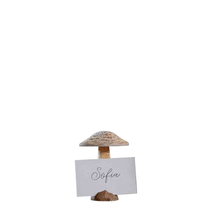 Wooden hand-carved mushroom-shaped name holder h8cm