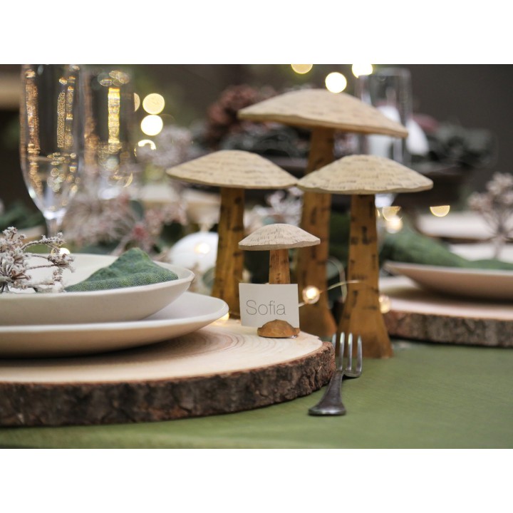 Champignon sculpte a la main en bois porte-billet h8cm