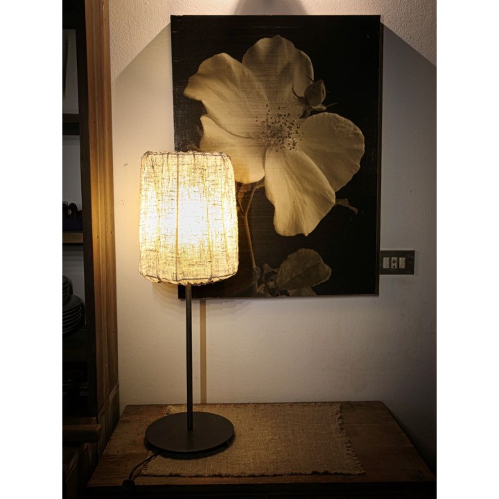 Linen and grey iron table lamp h70 cm