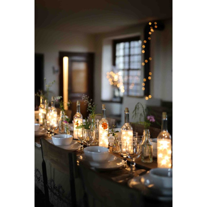 Bouteille 10 lumieres blanches avec batterie d8 h28 cm