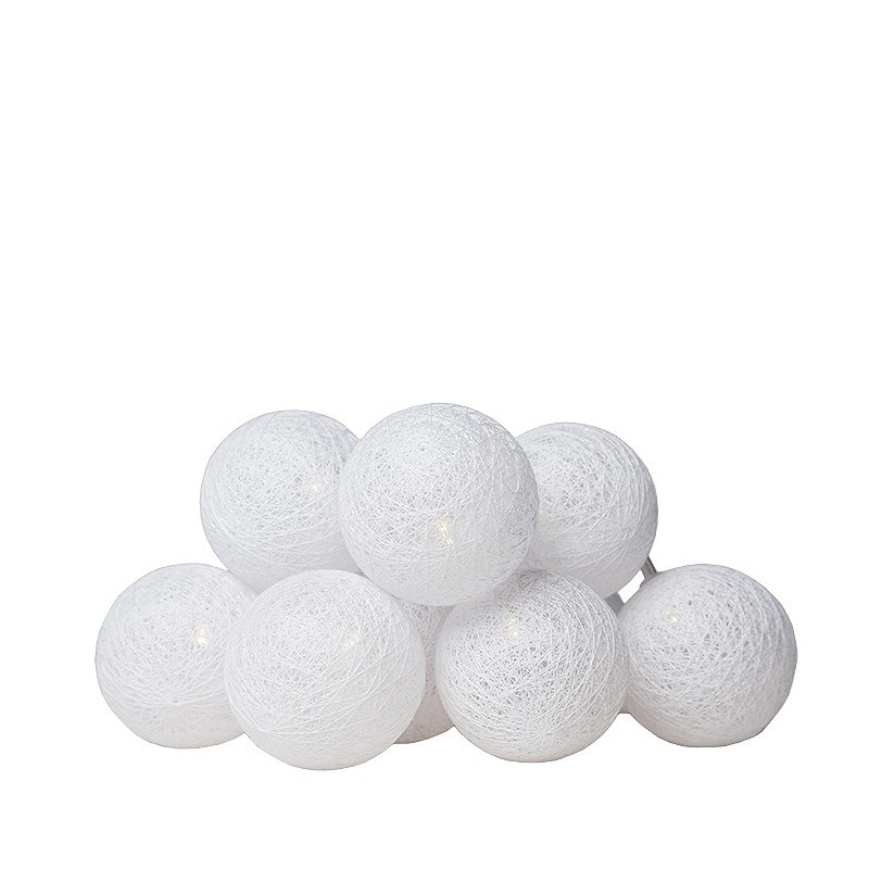 10 transparent white spheres wire with batteries 180 cm