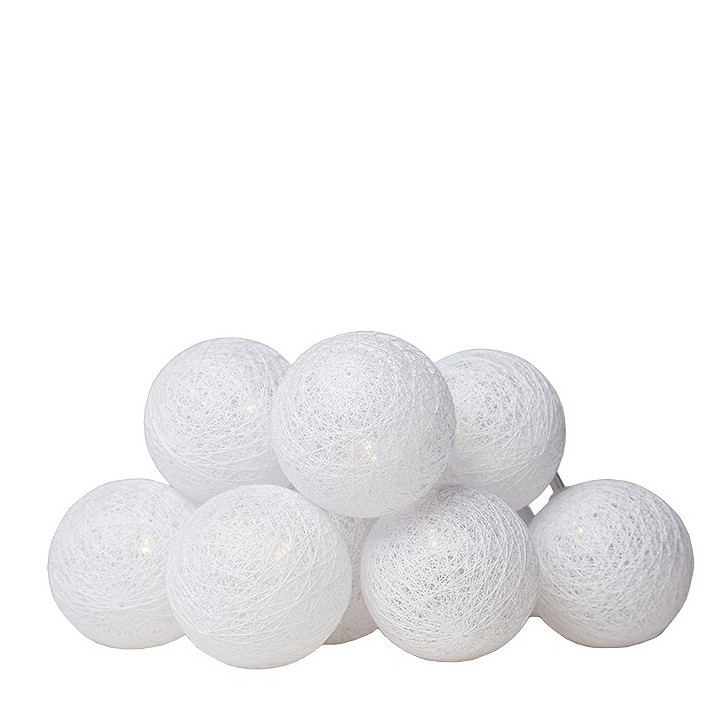 Filo di 10 palle fili colore bianco con batteria 180 cm