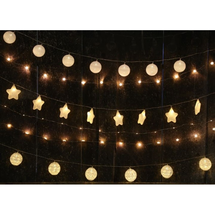 Filo di 10 palle fili colore bianco con batteria 180 cm