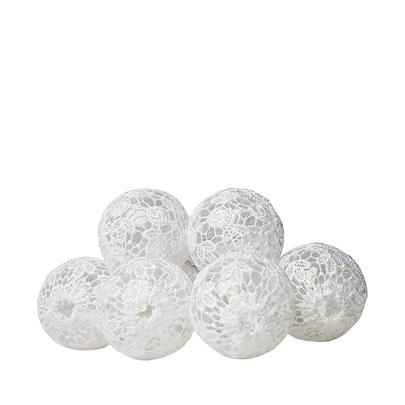 Fil de 10 boules en dentelle couleur blanc avec batterie 225 cm