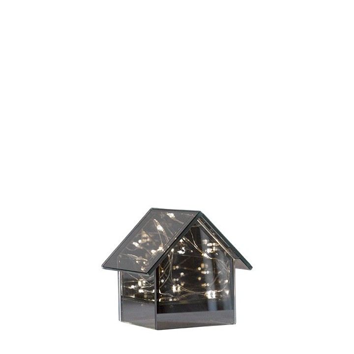 Maison en verre miroir avec 8 lumieres 10 x 10 h10.5 cm