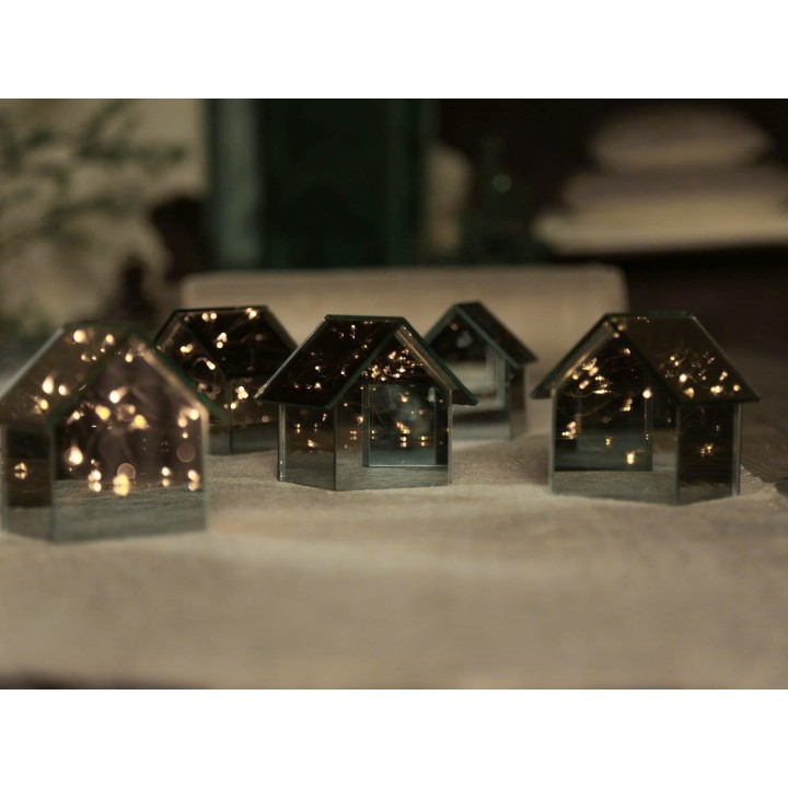 Maison en verre miroir avec 8 lumieres 10 x 10 h10.5 cm
