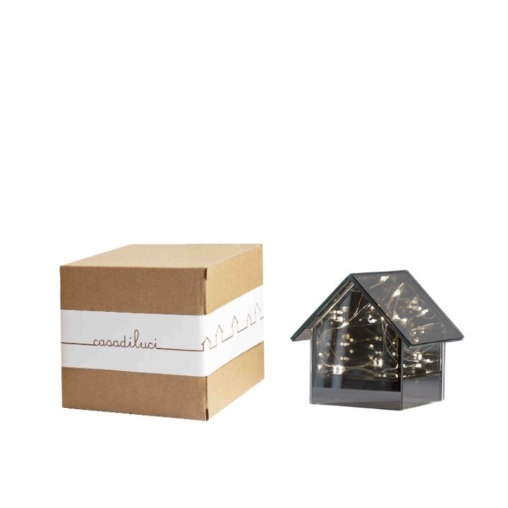 Casetta in vetro a specchio con 8 luci 10 x 10 h10.5 cm