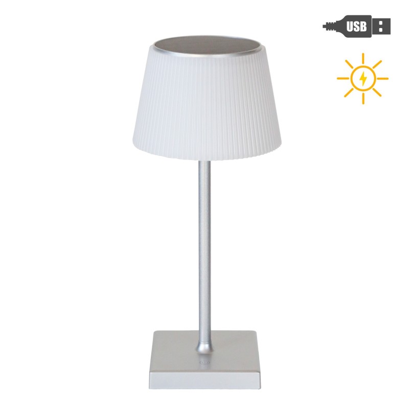 Lampe argent soleil plisse base carree solaire / usb 3 h30 cm