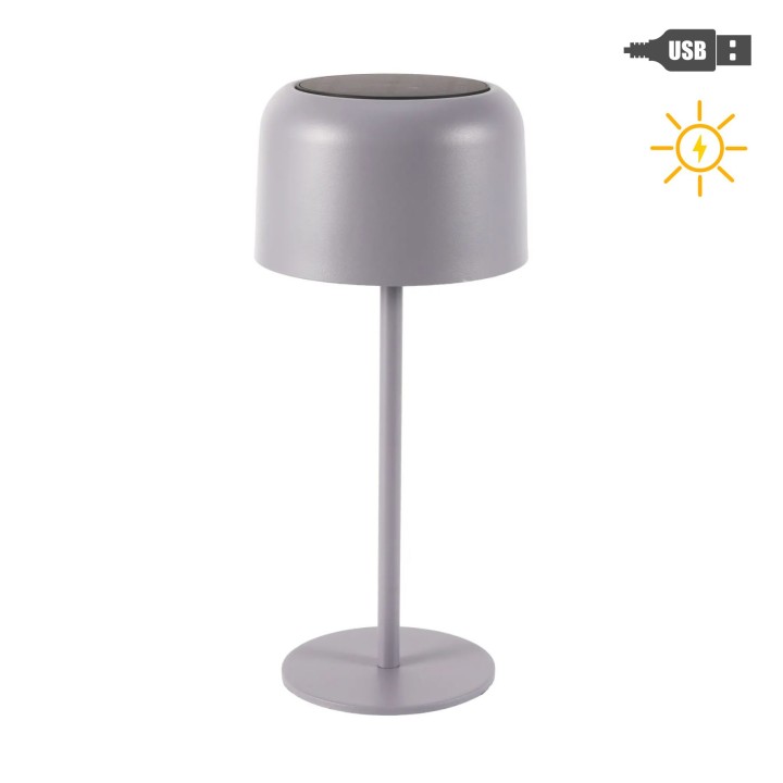 Mushroom solar power/usb lamp grey color h.30 cm