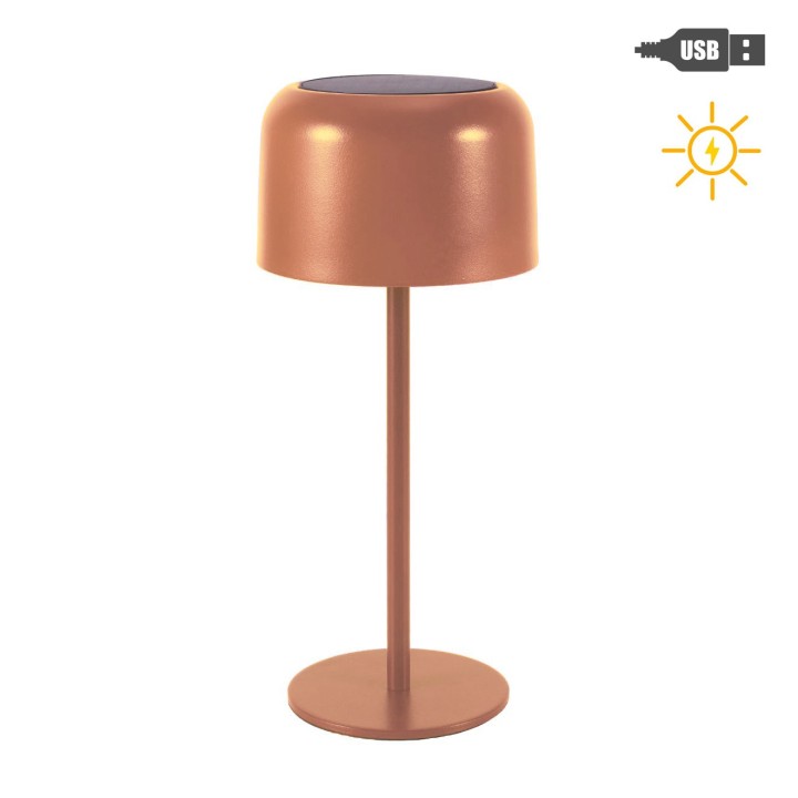 Lampe champignon couleur rouille solaire / usb h30 cm