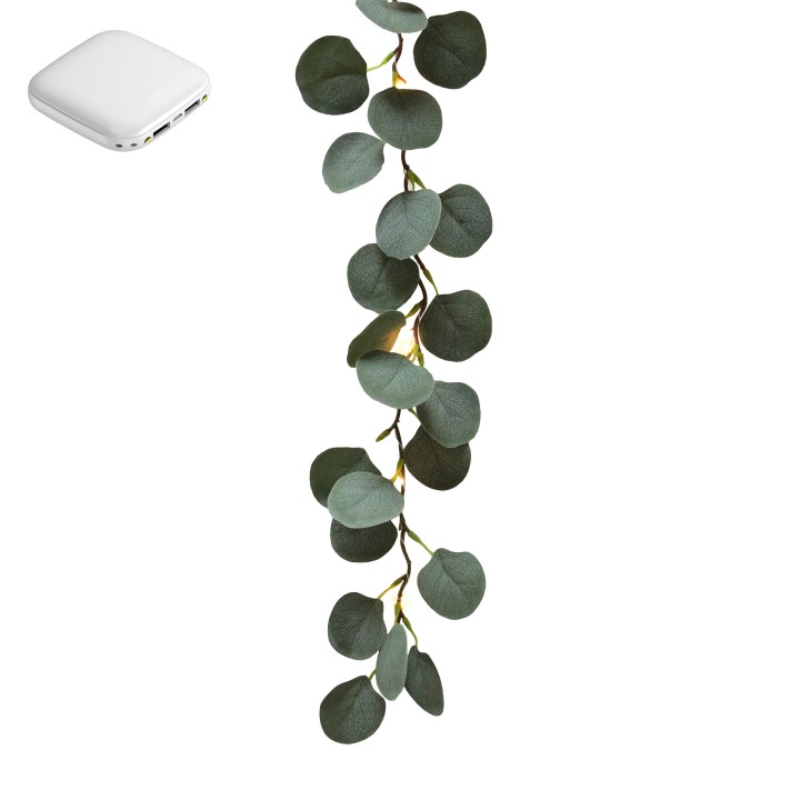 Bande lumineuse feuilles eucalyptus avec 20 led usb et powerbank 190 cm