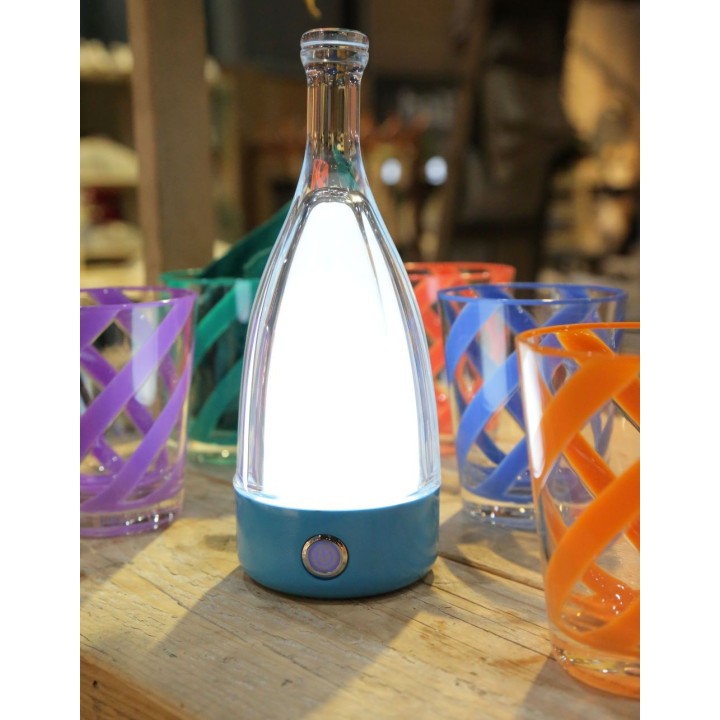 Lampada bottiglia da tavolo base azzurro touch usb d9 h23 cm