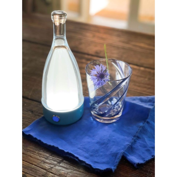 Bottle shaped usb table lamp with light blue base d9 h23 cm