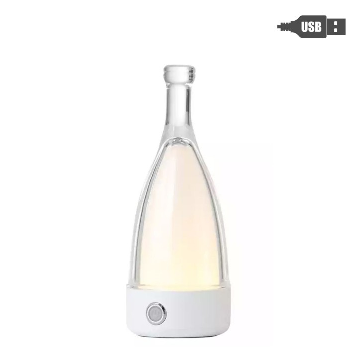 Bottle shaped usb table lamp with white base d9 h23 cm