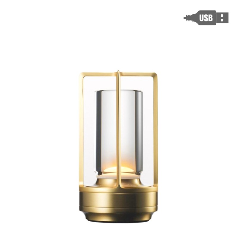 Lampada lanterna da tavolo gabbia gold sat.usb d9 h18 cm