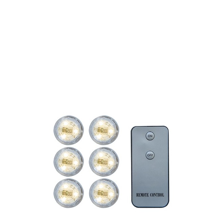 Set 6 led monouso impermeabili con telecomando d3 h2.5 cm