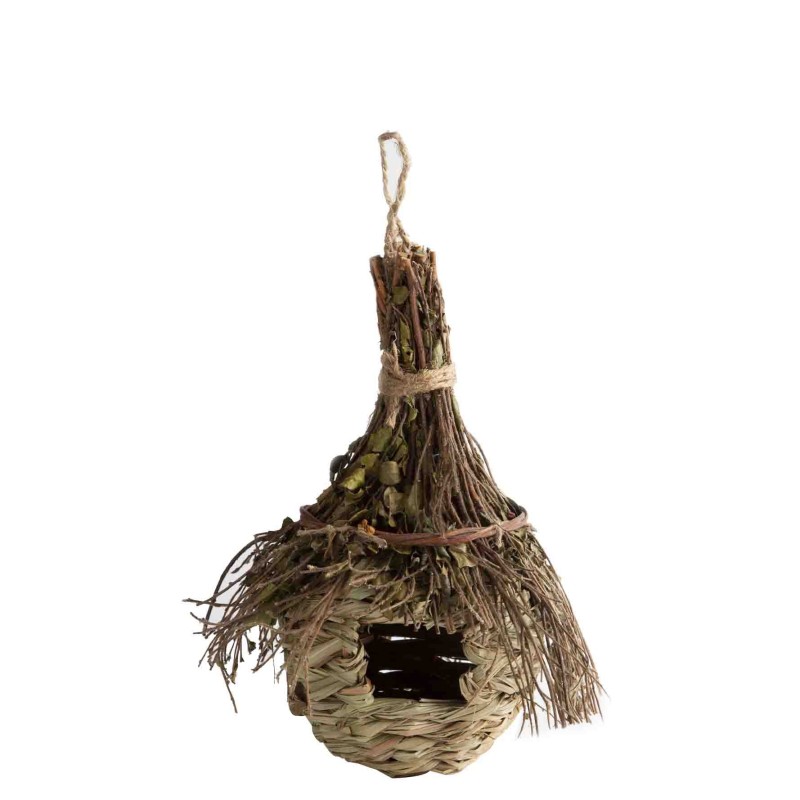 Nido pensile per uccelli di stecchi e foglie d16 h26 cm