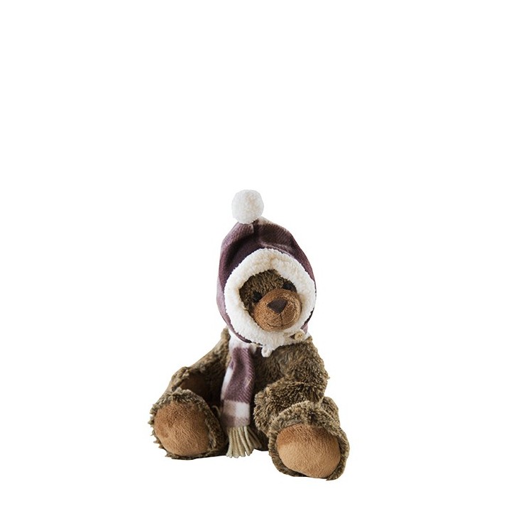 Ours en peluche avec casquette et echarpe h25 cm