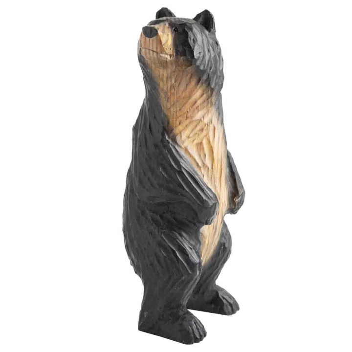 Orso di legno marrone 2 zampe intagliato handmade h27 cm