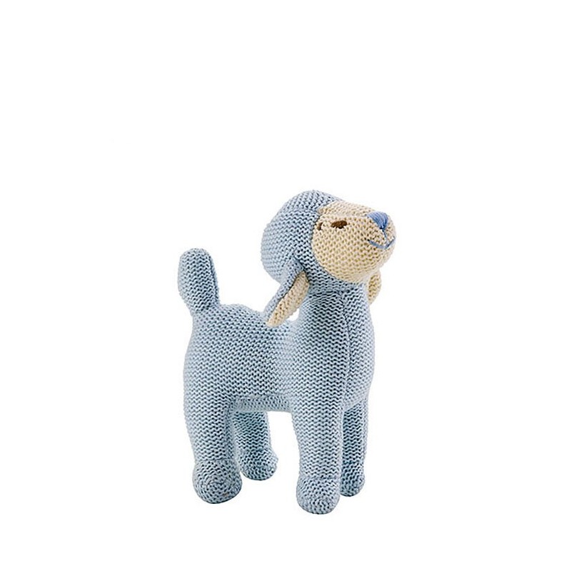 Light-blue knitted sheep with bell h16 cm