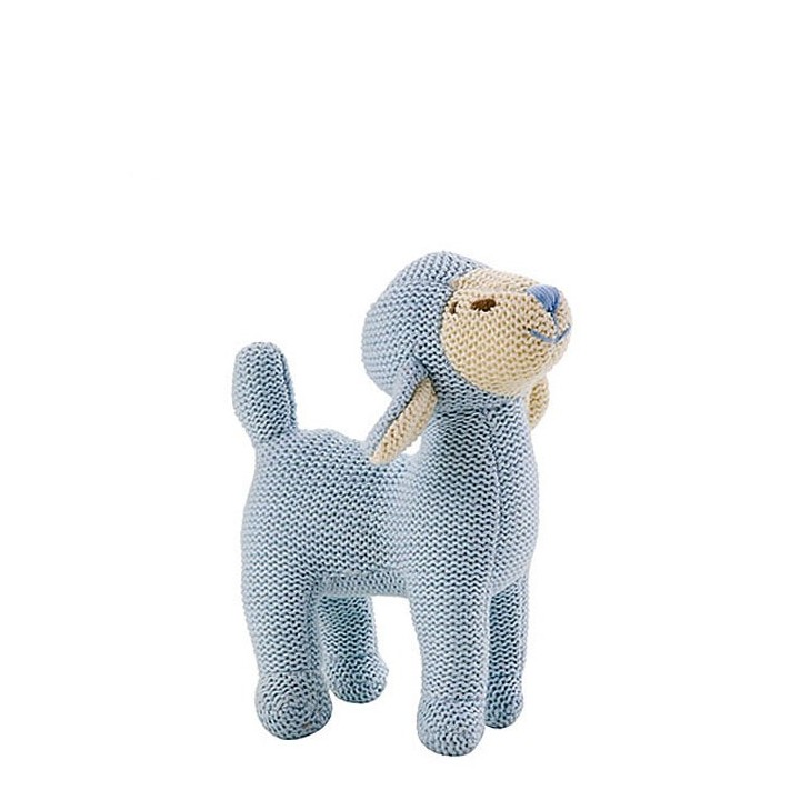 Light-blue knitted sheep with bell h16 cm
