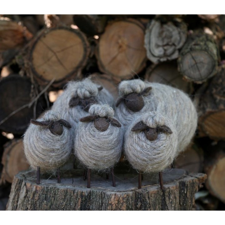 Set de 2 moutons en laine gris h12/h17 cm