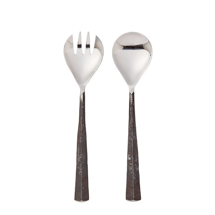 Set of 2 salad cutlery burnished steel handle
