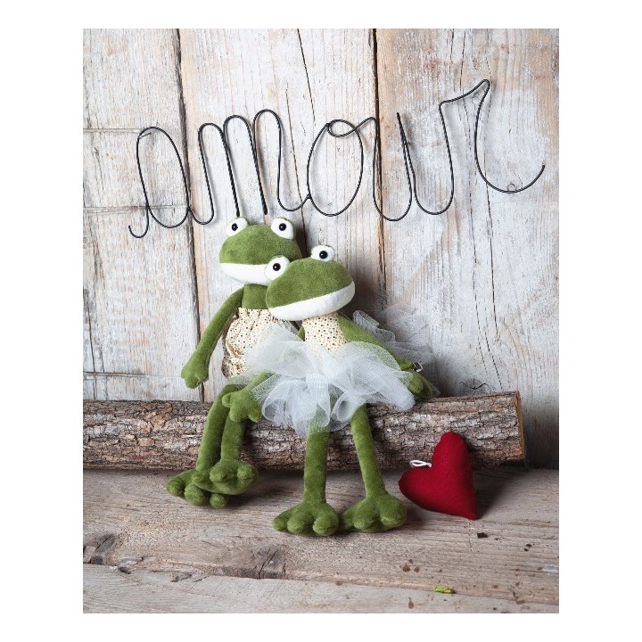 Couple de 2 grenouilles habillees h31 cm