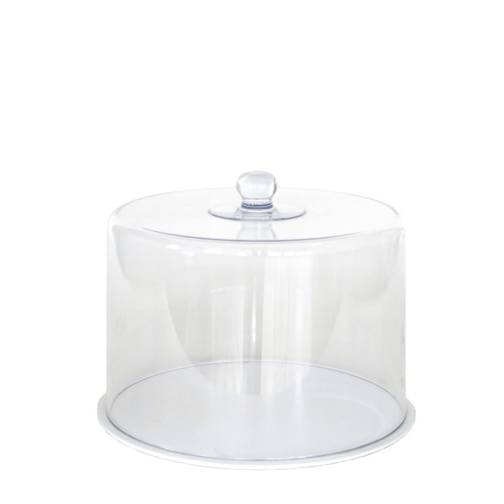 Sousplat lisse en plastique blanche + cloche en policarbonate d33 cm