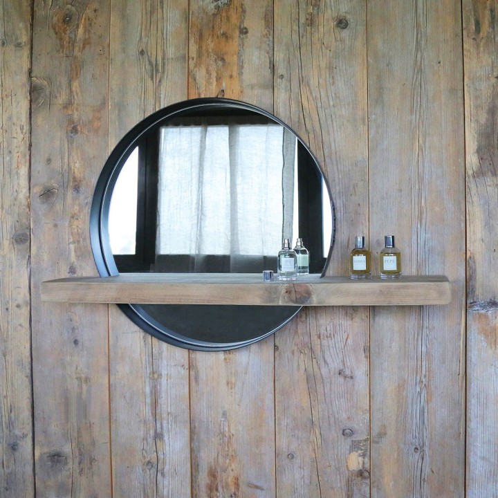 Miroir en bois brut d'acier avec etagere d 61 cm