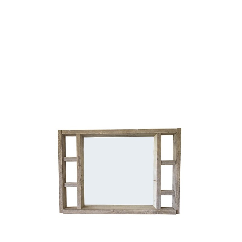 Specchio assi grezze naturale con ripiani laterali 130 x 90 cm