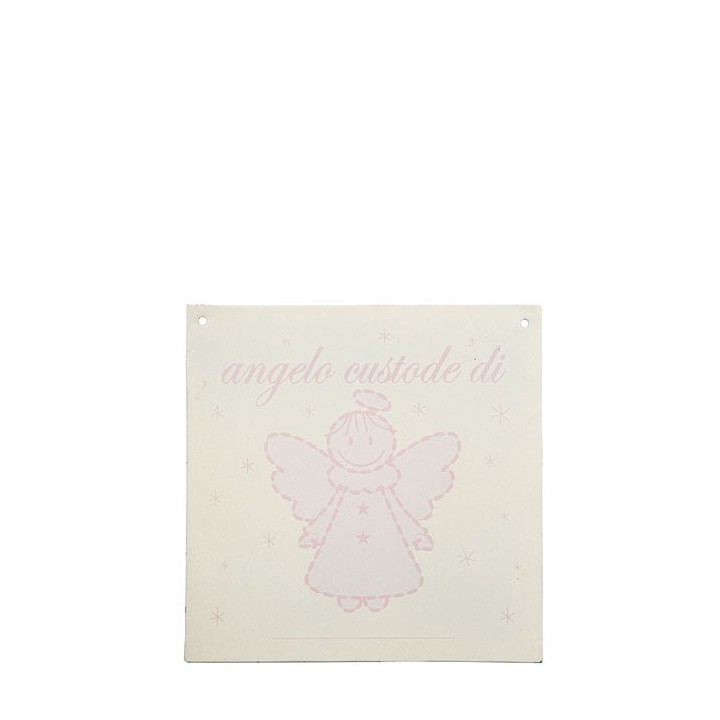 Tablette en tÔle "angelo custode di..." couleur rose 20 x 20 cm