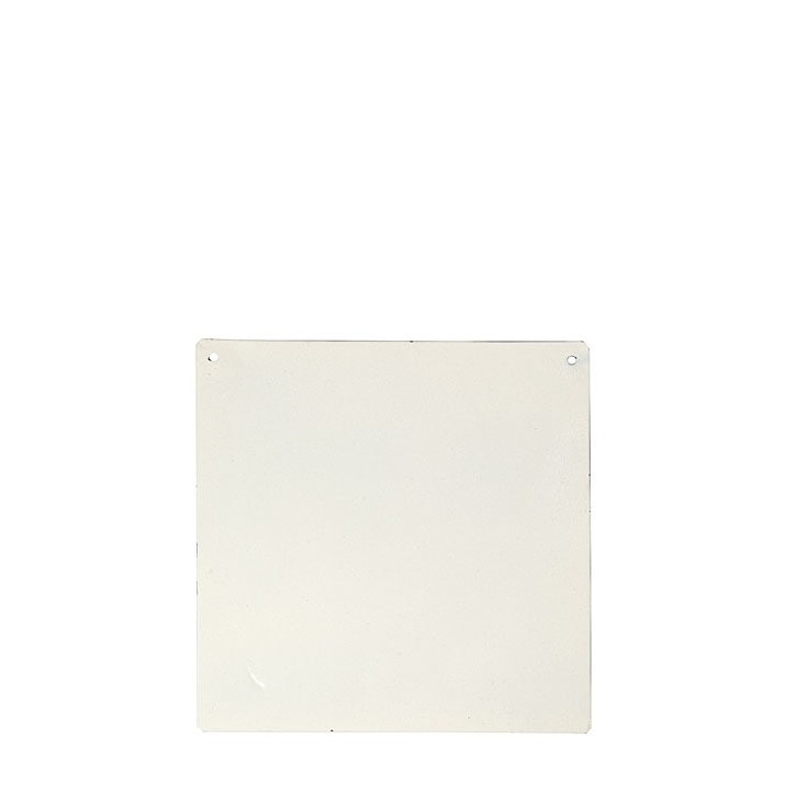 Tablette carrée 20x20 cm en étain couleur crème. parfait pour accrocher grâce aux deux trous latéraux déjà préparés.