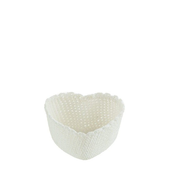 Cuore cesto in 100%cotone uncinetto colore bianco 13 cm