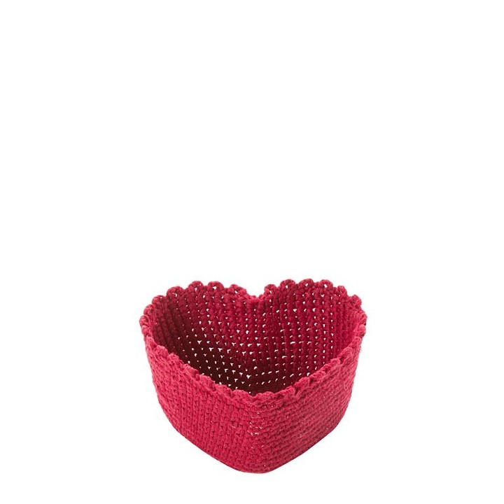 Panier au crochet en forme de coeur couleur rouge 13 cm