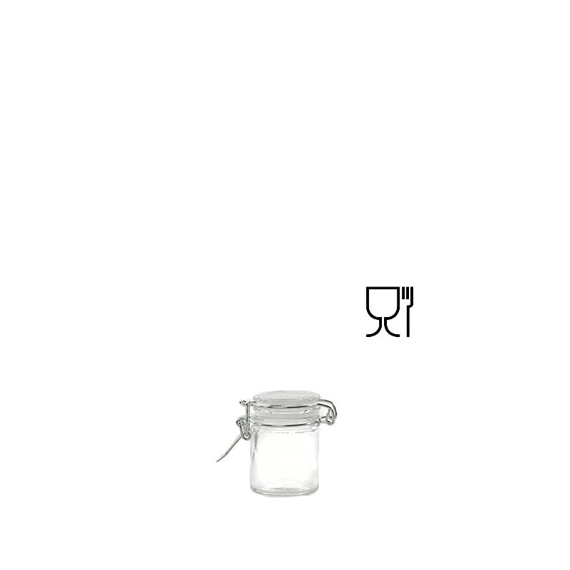 Pot cylindrique en verre avec clip 50ml d 4.5 h 6.5 cm