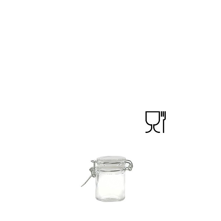 Pot cylindrique en verre avec clip 50ml d 4.5 h 6.5 cm
