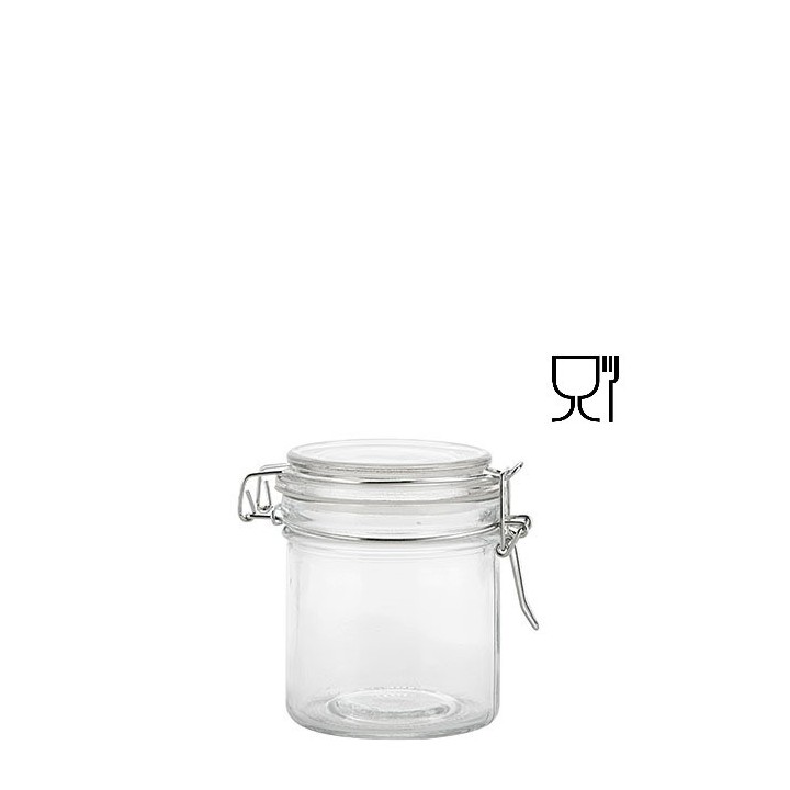 Bocal cylindrique en verre avec clip 250ml d 9.5 h 7.5 cm