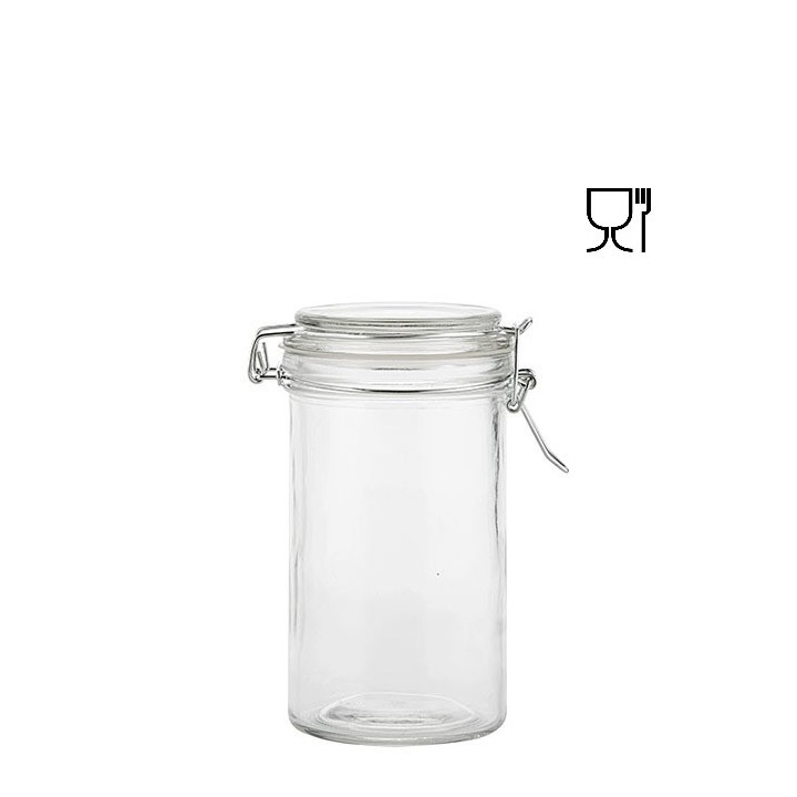 Bocal cylindrique en verre avec clip  420ml d 7.8 h 15 cm