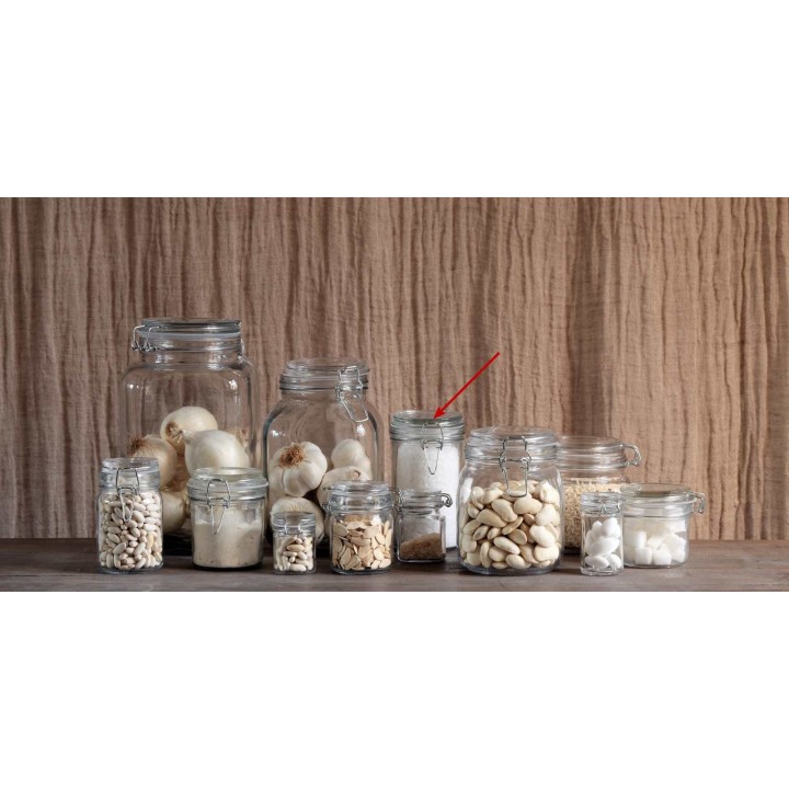 Cylindrical glass jar with clip 420ml d 7.8 h 15 cm