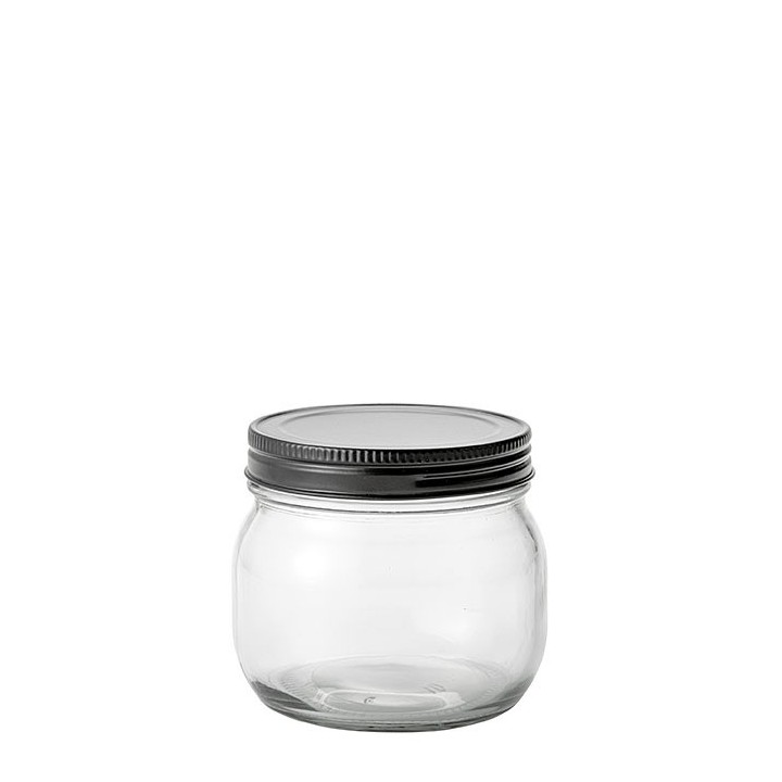 Boite en verre avec bouchon noir en fer-blanc 350ml d10 h9 cm