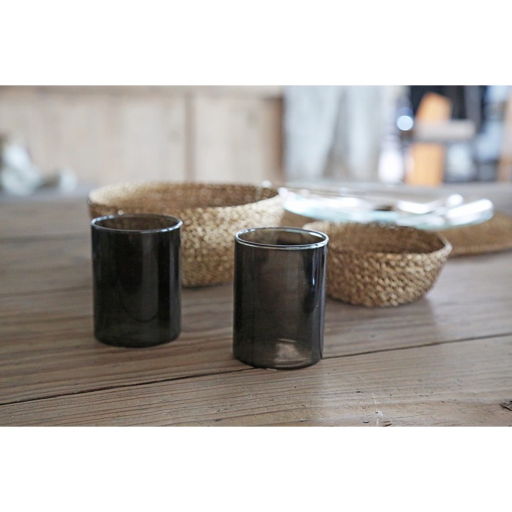 Small grey colour borosilicate glass tumbler tealight holder d6 h8 cm