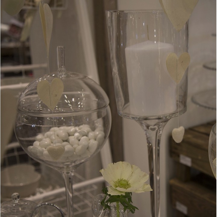 Pot porte bougie en verre sur tige h60 cm