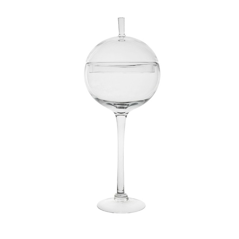 Vaso in vetro palla coperchio con gambo alto d20 h53 cm