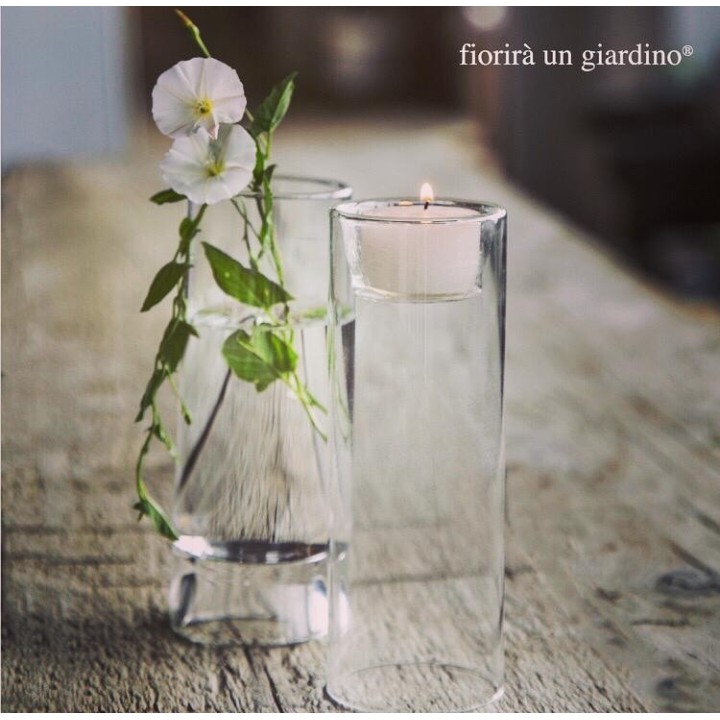 Cylindre porte tealight en verre transparent borosilicate double usage h20cm