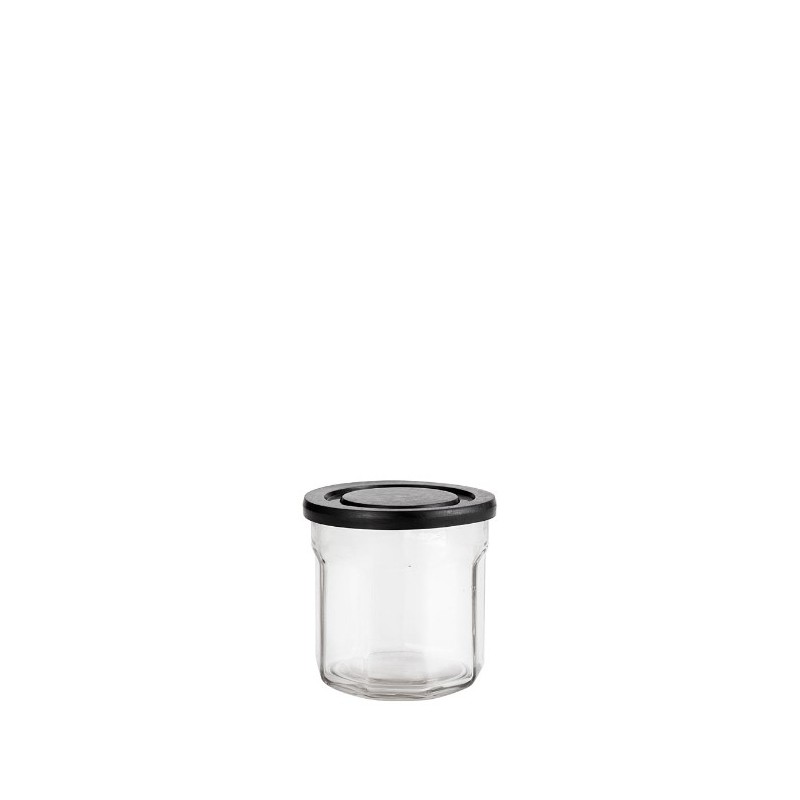 Recipient en verre avec couvercle en plastique noir 200ml d9 h9 cm