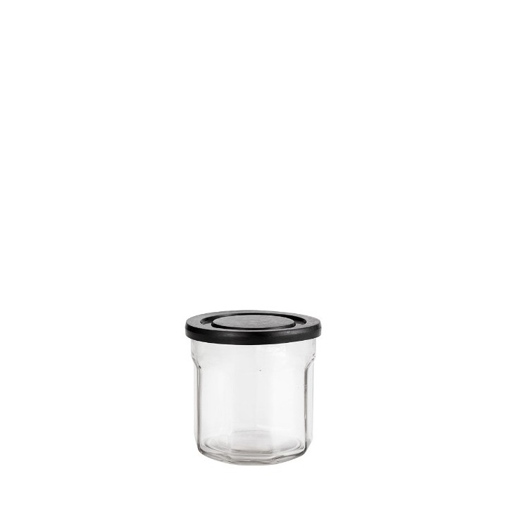 Recipient en verre avec couvercle en plastique noir 200ml d9 h9 cm