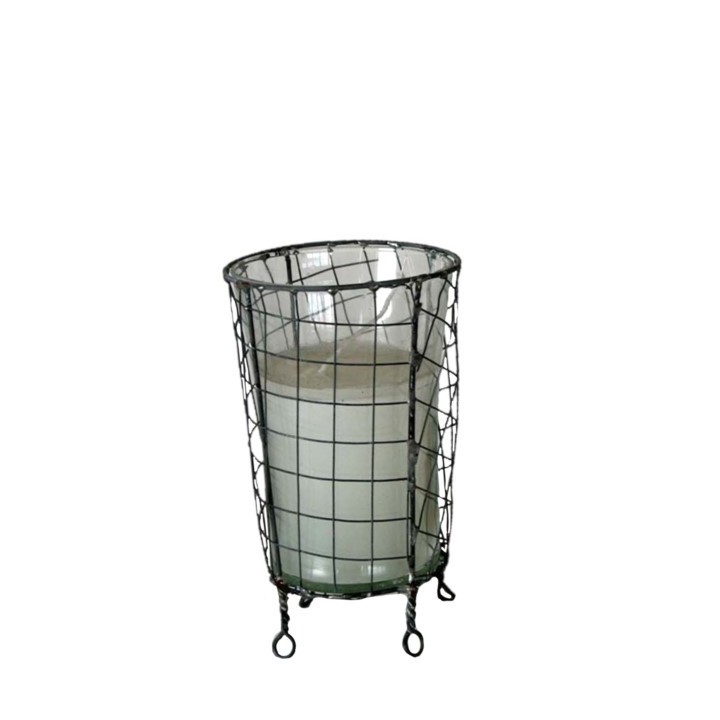 Cage en filet avec bougie dans un verre en vitre h12 cm