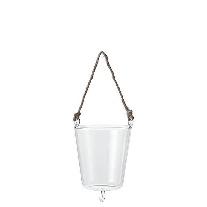 Hanging glass vase with hook and twine d10 h10 cm