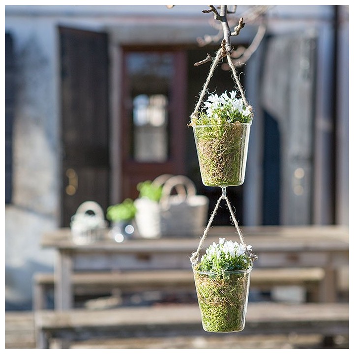 Vaso pensile in vetro con spago e gancio d10 h10 cm